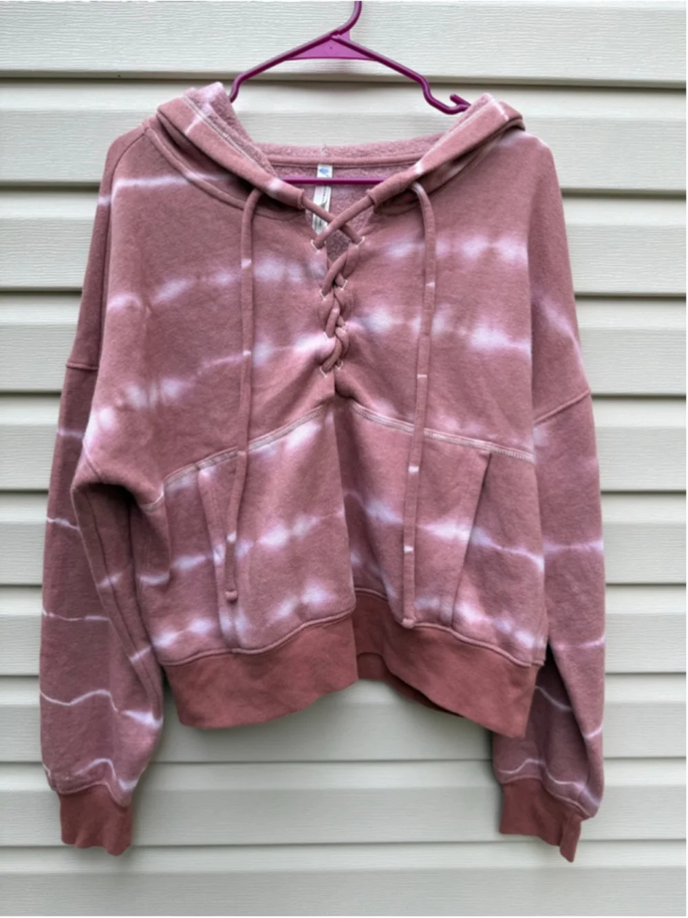 Free People Movement Lace Up Tie Dye Hoodie Pink White Medium
